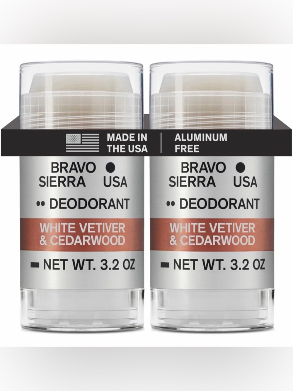 Bravo Sierra Aluminum Free Deodorant White Vetiver & Cedarwood 2-Pack USA Made